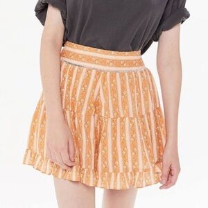 Urban Outfitters Prairie Tiered Ruffle Short orange printed